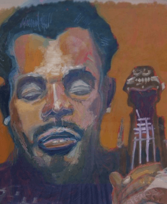 painting of Charles Mingus by James Brewer