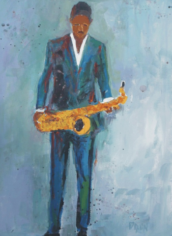 sax in a blue suit by Samuel Dixon
