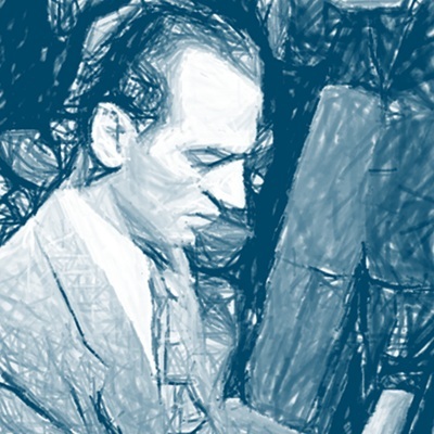 adapted photo of Lennie Tristano, 1947/ by William Gottlieb/Library of Congress